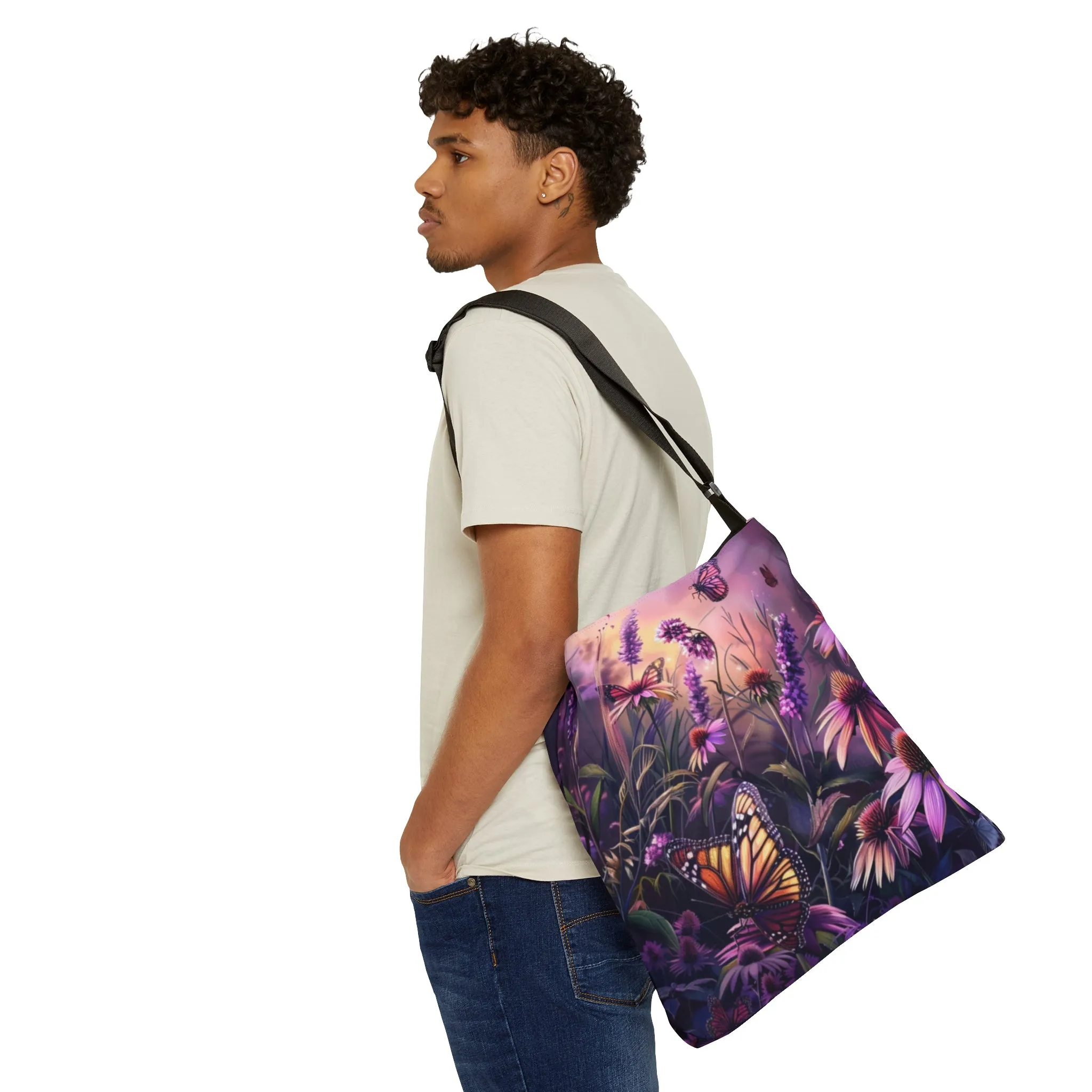 Butterfly Flowers Adjustable Tote Bag