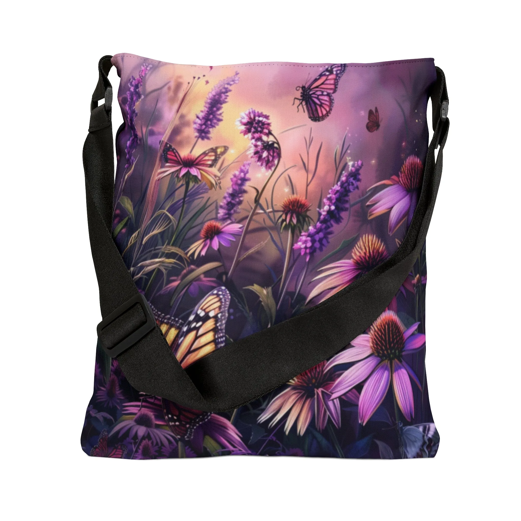 Butterfly Flowers Adjustable Tote Bag