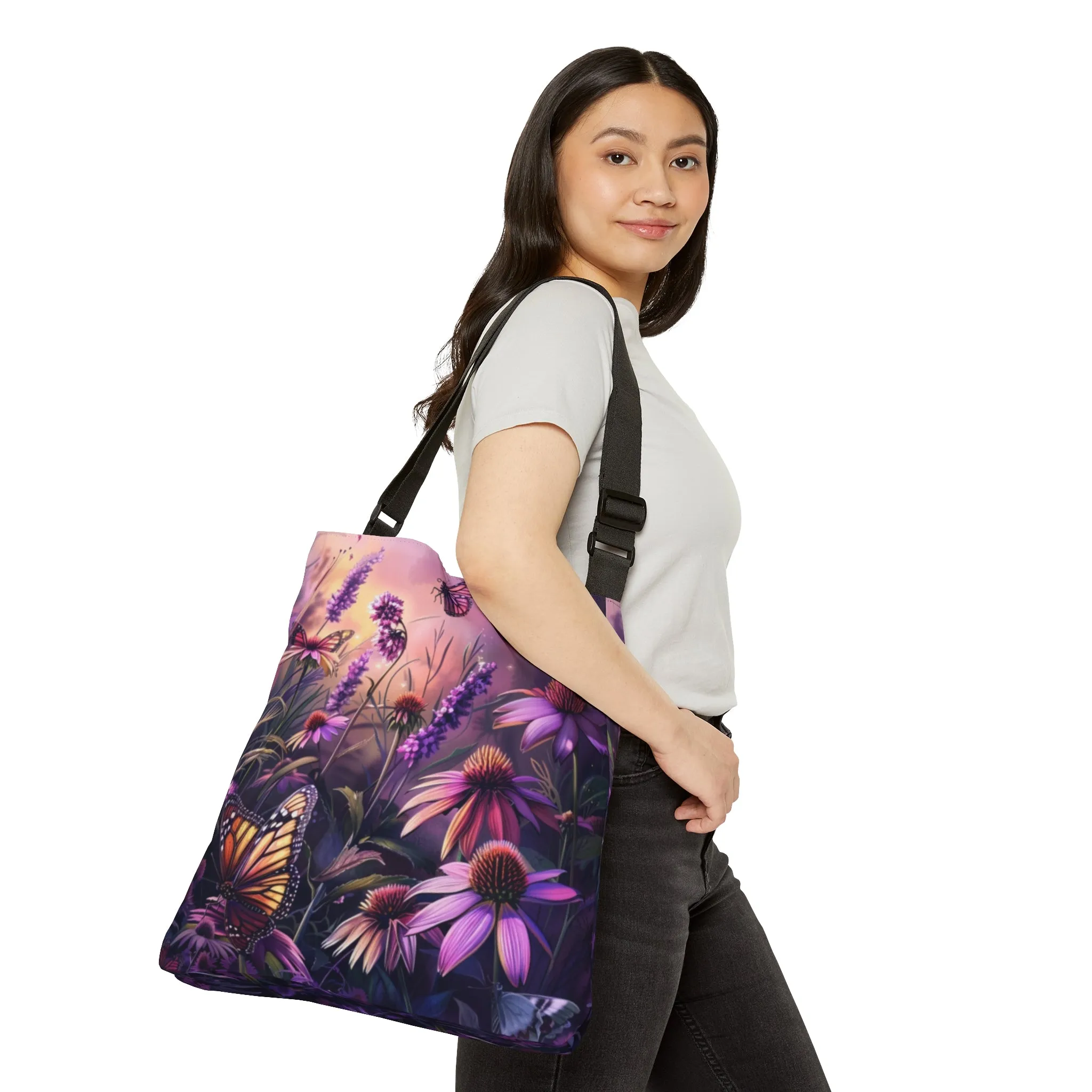 Butterfly Flowers Adjustable Tote Bag
