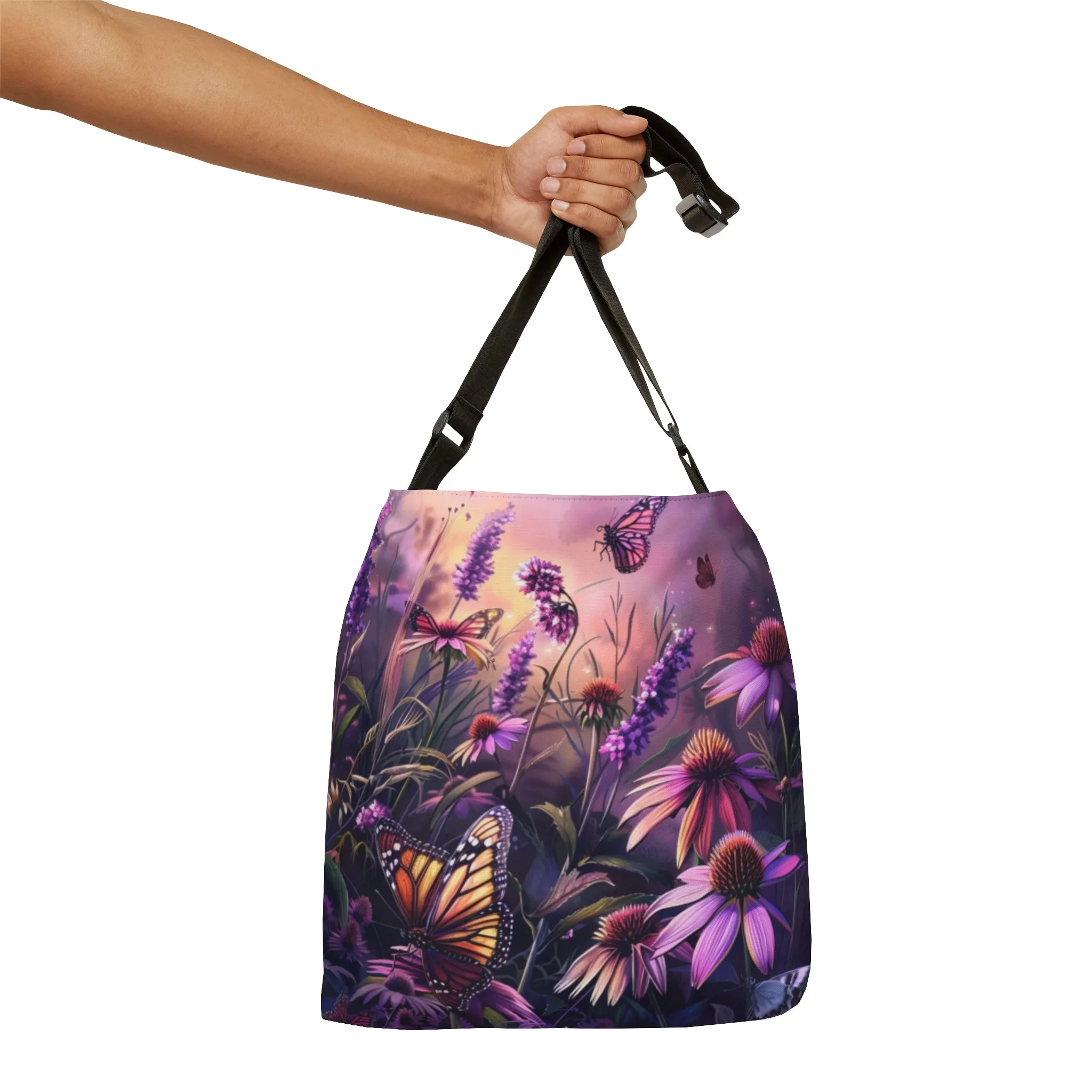 Butterfly Flowers Adjustable Tote Bag