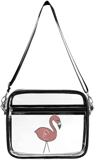 Campsite Flamingos Large Crossbody Bag Clear Stadium Bag Anti-Theft Side Shoulder Bags Messenger Bag with 2 Compartments