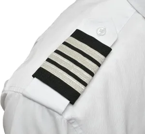 Captain's Pilot Epaulets - Four Bars Silver Metallic on Black with VELCRO® Brand fastener