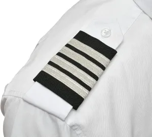 Captain's Pilot Epaulets - Four Bars Silver Metallic on Navy