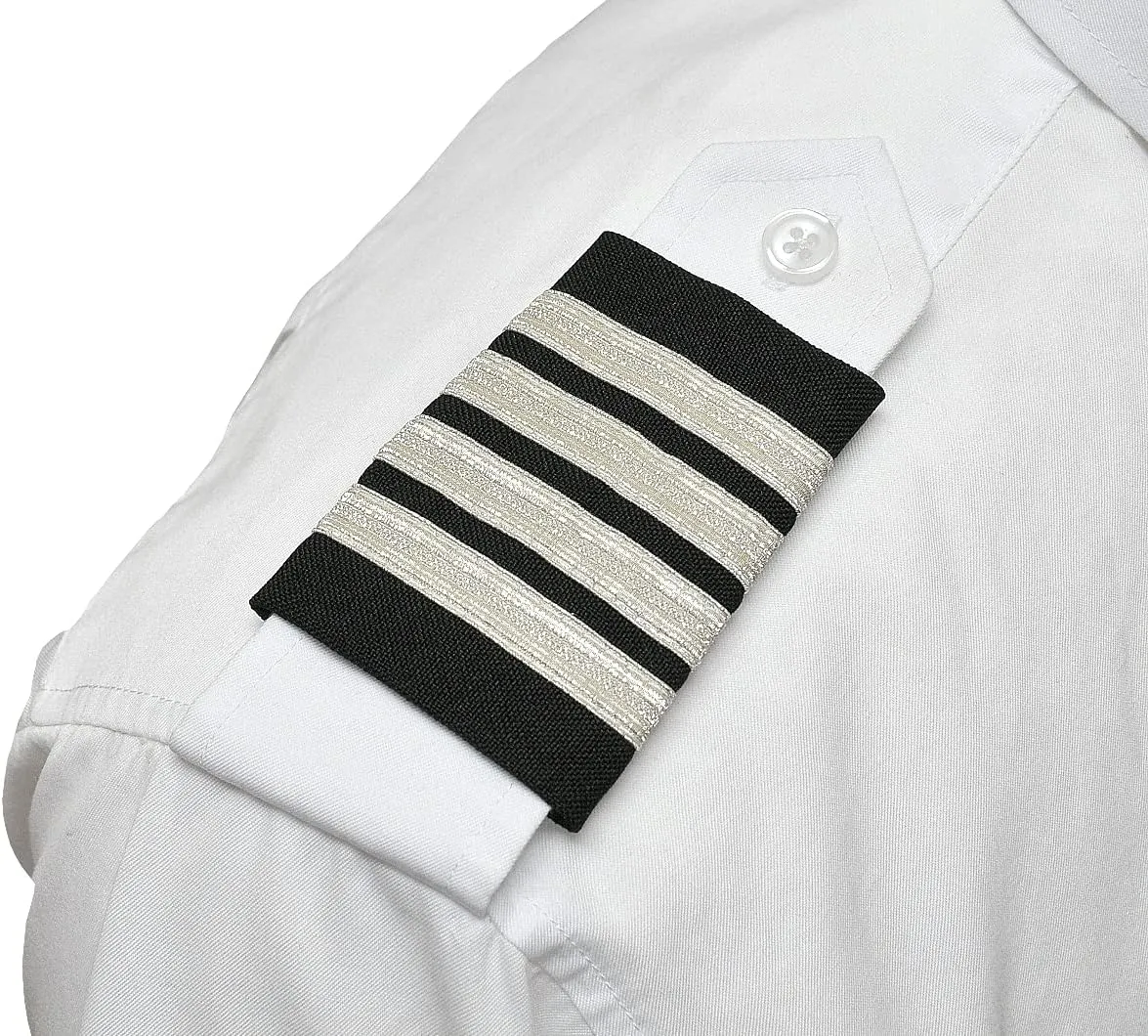 Captain's Pilot Epaulets - Four Bars Silver Metallic on Navy