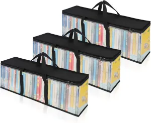 CCidea DVD Storage Bags (Set of 3) Clear PVC Media Holder Case with Handles for DVDs/CDs/VHS Box/Blu Ray Disc/Movie Cases/Video Games Discs - Each Bag Holds up to 40 DVDs