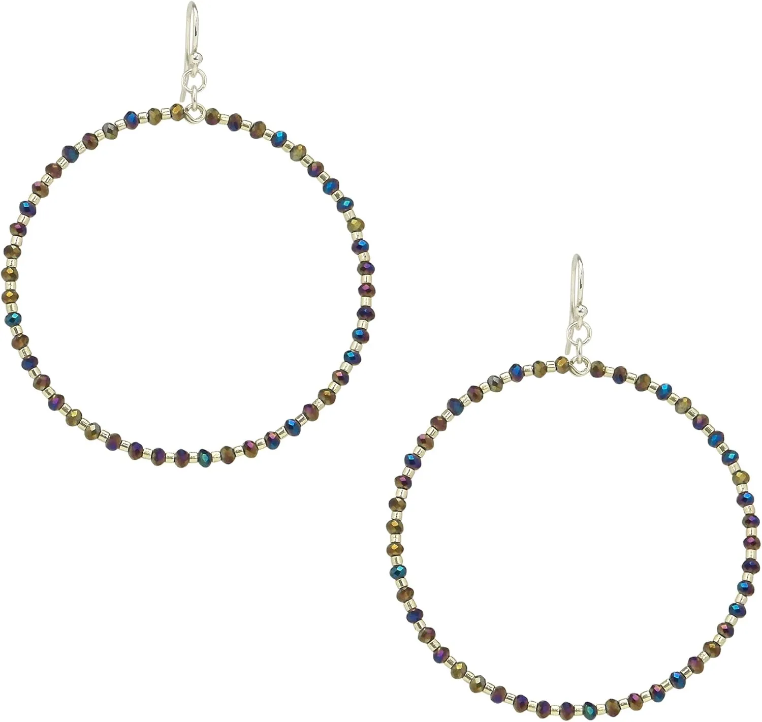 Chan Luu Silver Hoop Earrings with Twilight Crystals and Silver Seed Beads