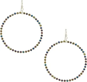 Chan Luu Silver Hoop Earrings with Twilight Crystals and Silver Seed Beads