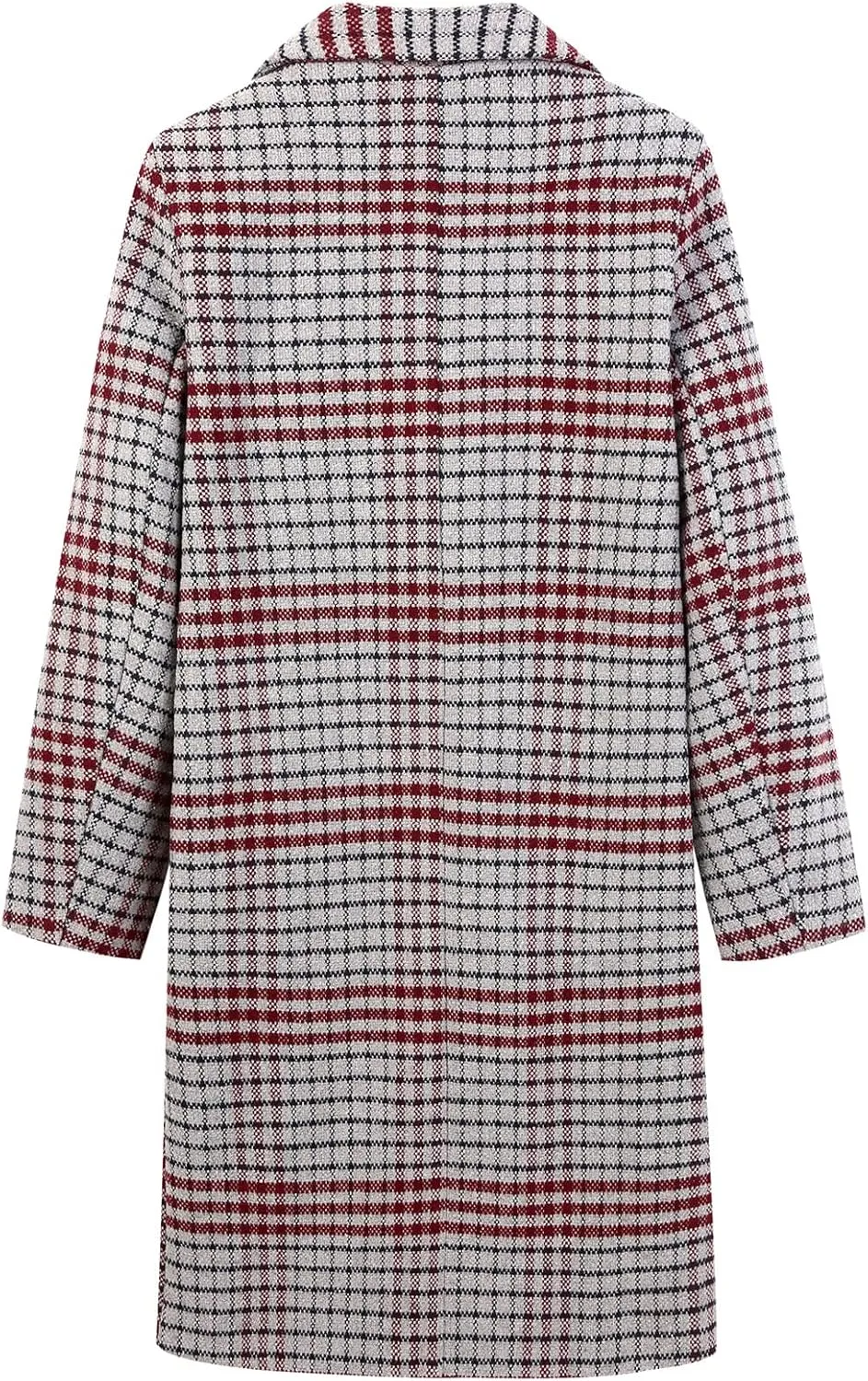 CHARTOU Women's Winter Oversize Lapel Collar Woolen Plaid Double Breasted Long Peacoat Jacket
