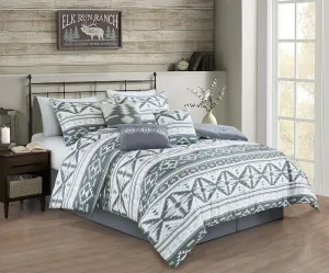 Chezmoi Collection Remy 7-Piece Southwestern Geometric Motif Comforter Set - Multicolor Gray White Light Brown Printed Microfiber Bedding, Queen
