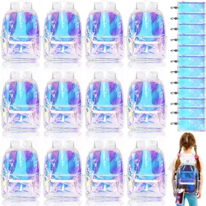 Cholemy 12 Set Bulk Clear Backpack with Pencil Pouch,15.75" Large Transparent Bookbag for School Work Stadium Security(Laser)