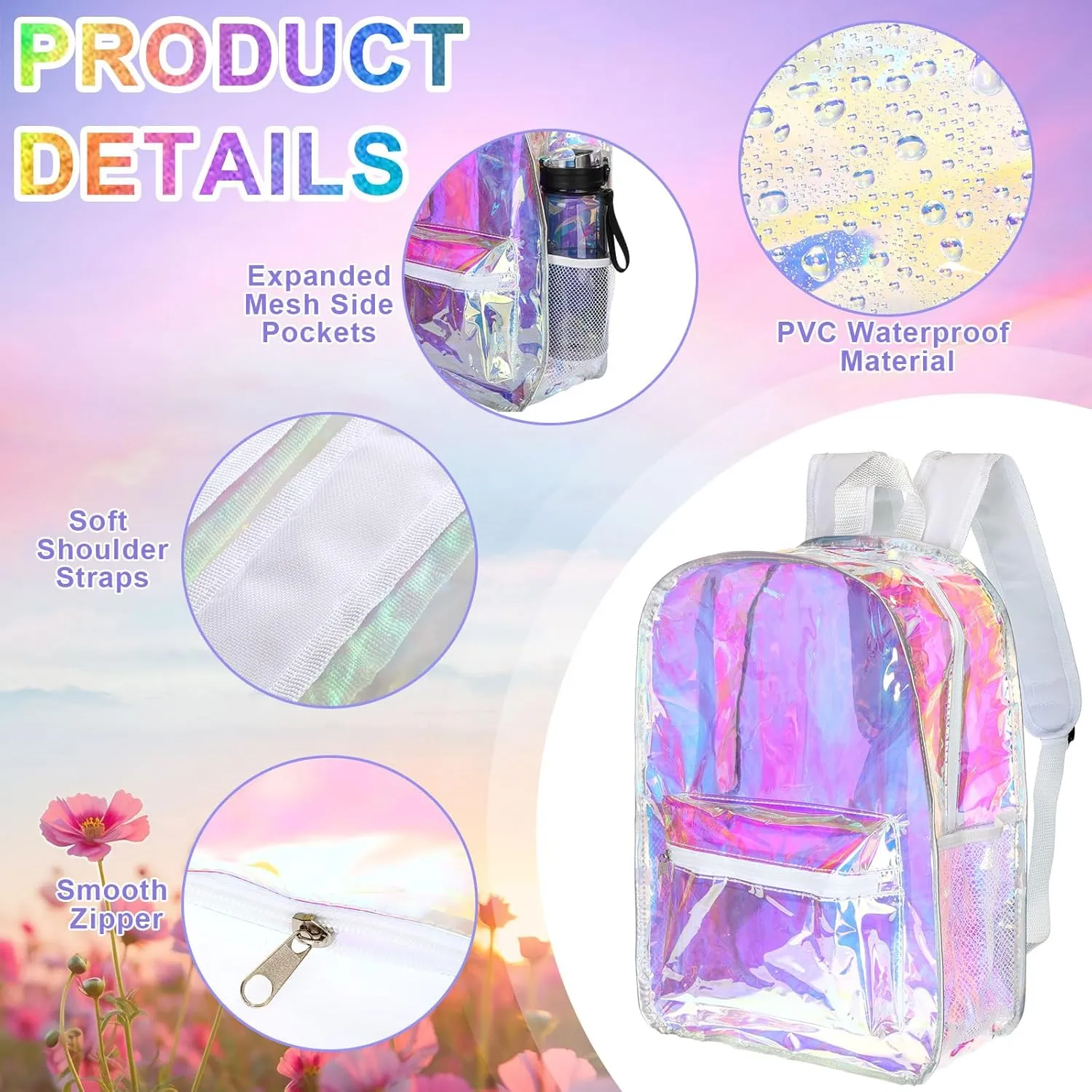 Cholemy 12 Set Bulk Clear Backpack with Pencil Pouch,15.75" Large Transparent Bookbag for School Work Stadium Security(Laser)