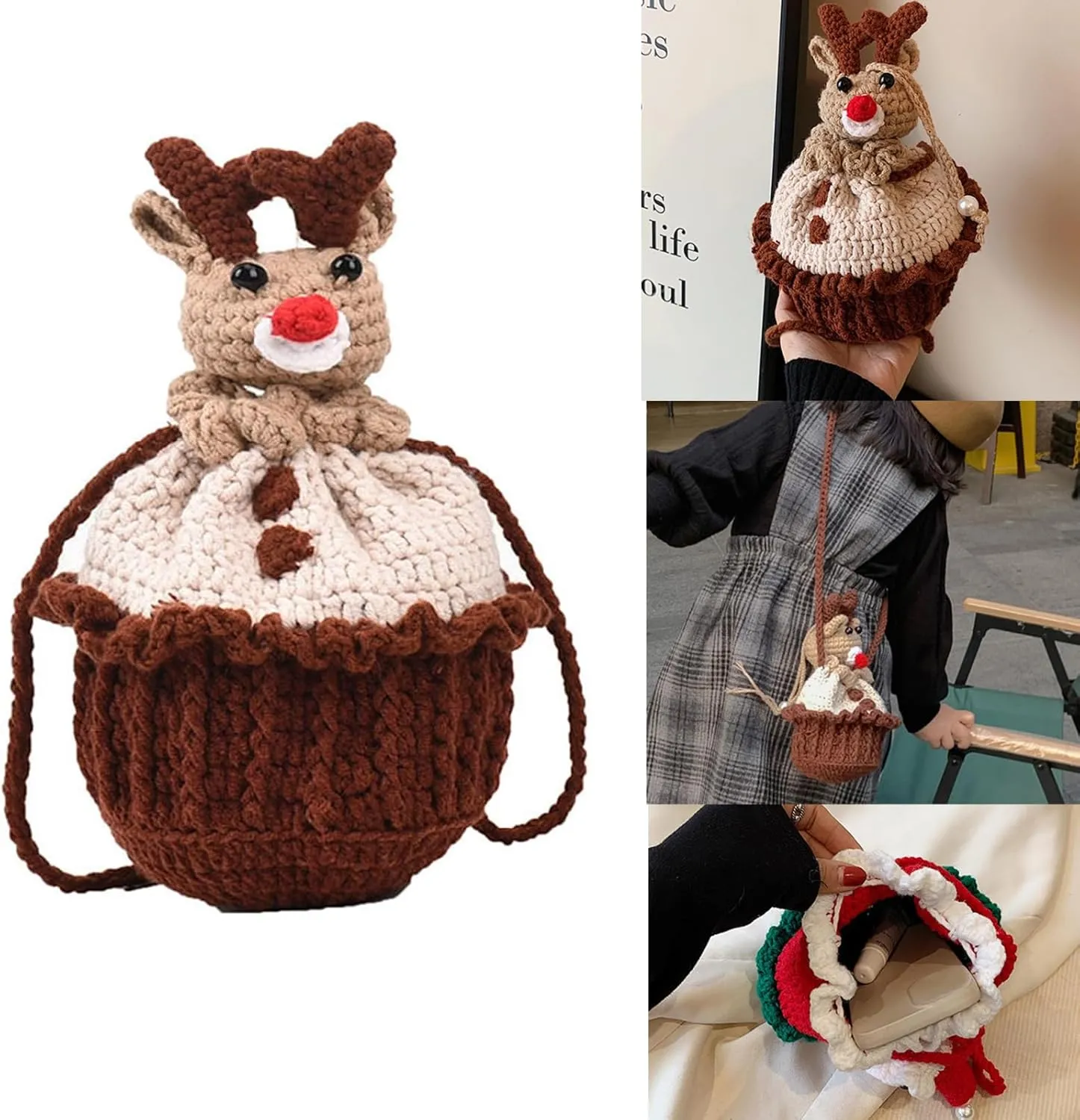 Christmas Purses for Women Crochet Bags Handmade Purses Cute Novelty Christmas Tree Star Handbag Mini Woven Crossbody Bags