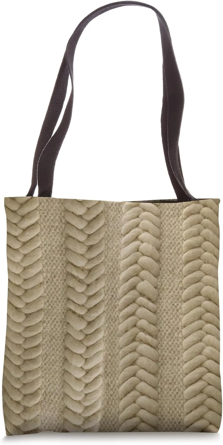Chunky Herringbone Wool Knit Cable Art Knitting Braided Tote Bag