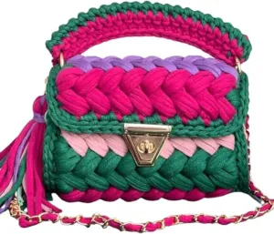 Chunky Yarn Knit Crochet Tote Purse Crossbody Bags for Women - Handwoven Evening Clutch Flap Shoulder Bag