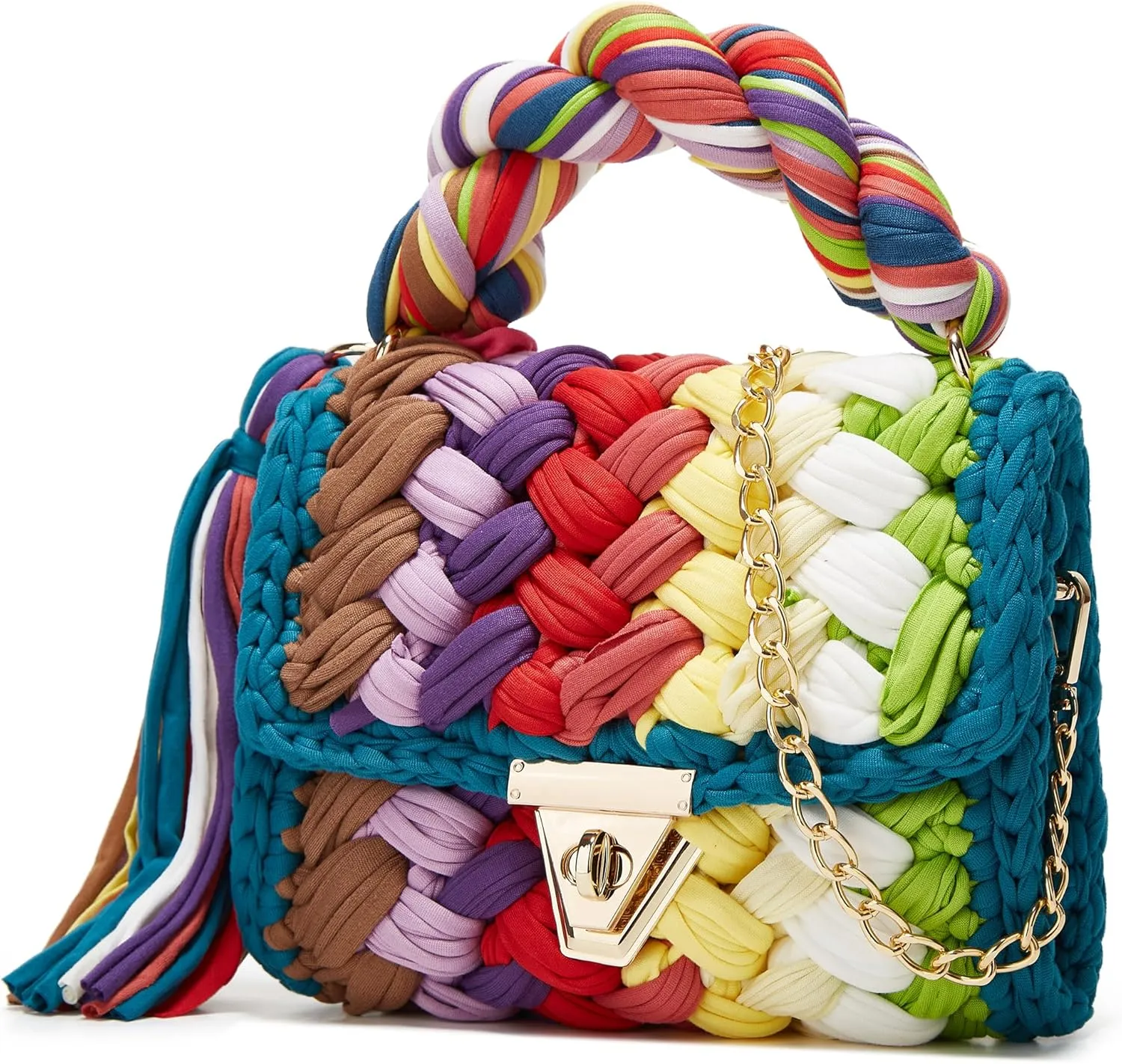Chunky Yarn Knit Crochet Tote Purse Crossbody Bags for Women - Handwoven Evening Clutch Flap Shoulder Bag