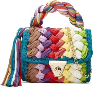 Chunky Yarn Knit Crochet Tote Purse Crossbody Bags for Women - Handwoven Evening Clutch Flap Shoulder Bag