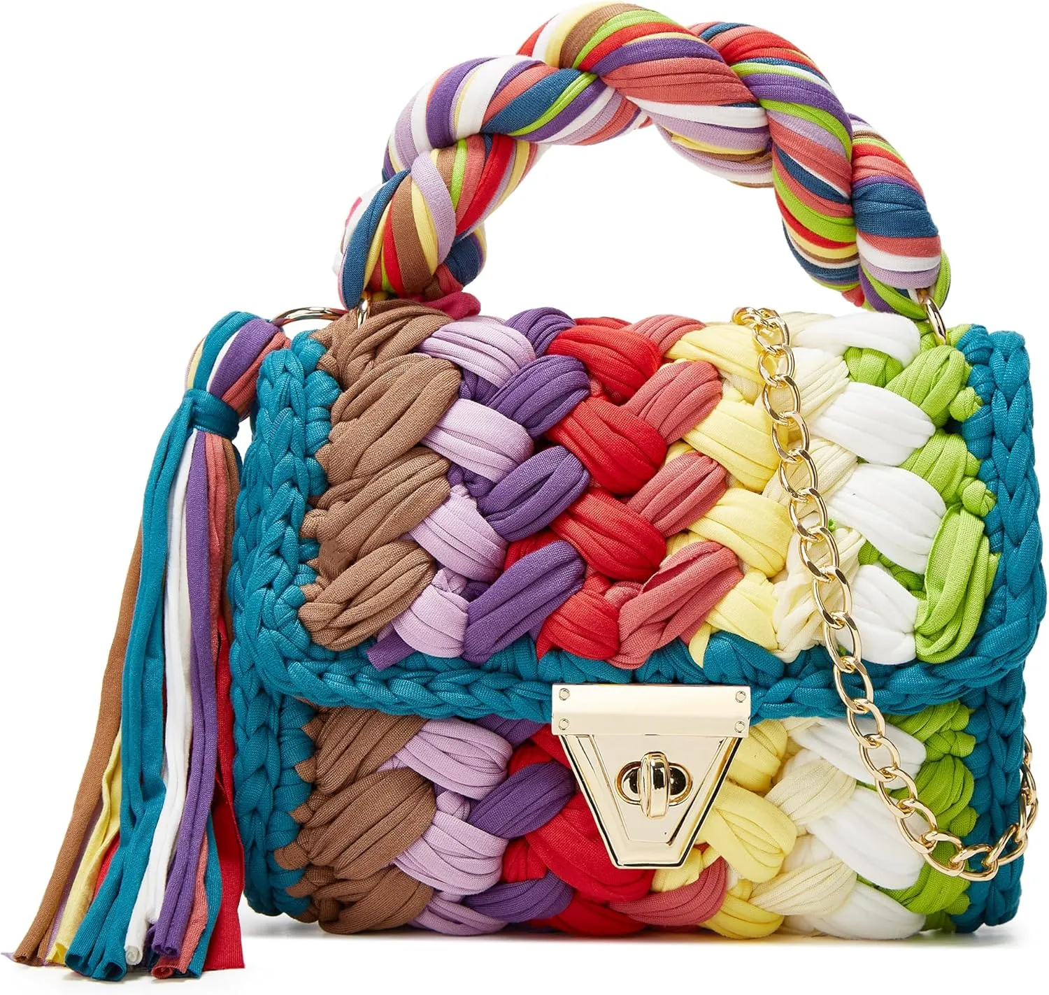 Chunky Yarn Knit Crochet Tote Purse Crossbody Bags for Women - Handwoven Evening Clutch Flap Shoulder Bag