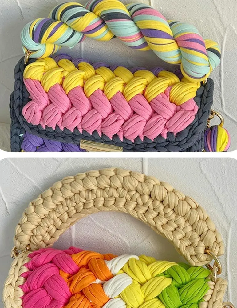 Chunky Yarn Knit Crochet Tote Purse Crossbody Bags for Women - Handwoven Evening Clutch Flap Shoulder Bag