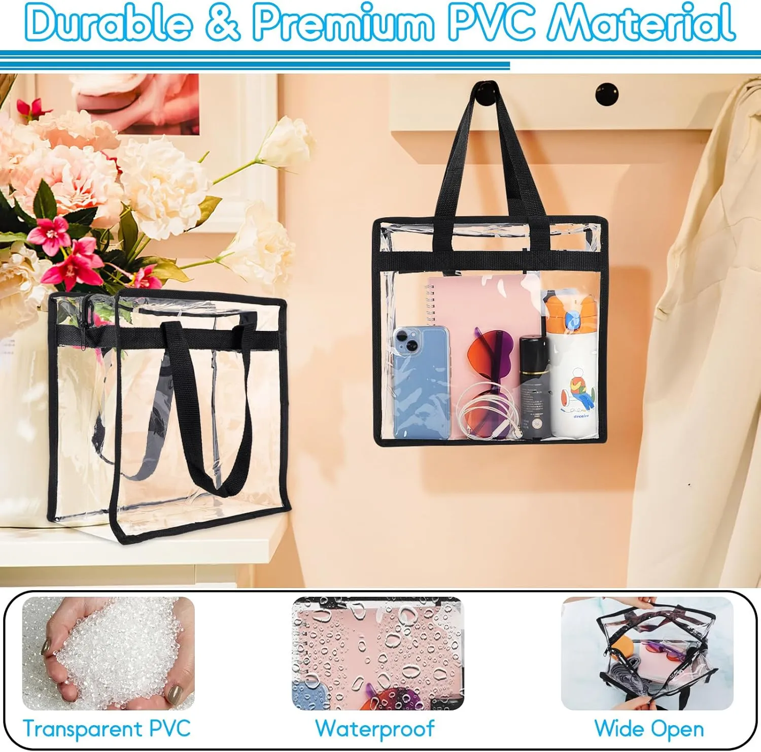 Clear Bag for Stadium Events Approved, 12x6x12 Large Transparent Tote, Clear Bag for Gym Concert Sports