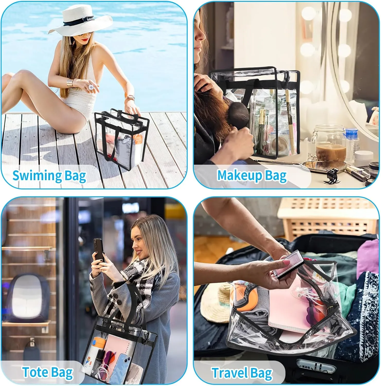 Clear Bag for Stadium Events Approved, 12x6x12 Large Transparent Tote, Clear Bag for Gym Concert Sports