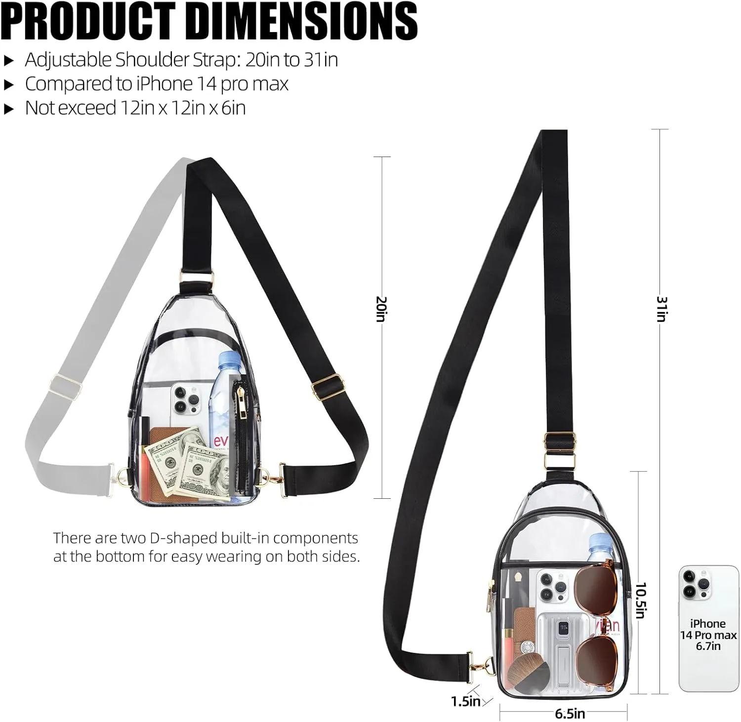 Clear Bag for Stadium Events, Clear Crossbody Bags for Women Men with Adjustable Strap for Sport Concert