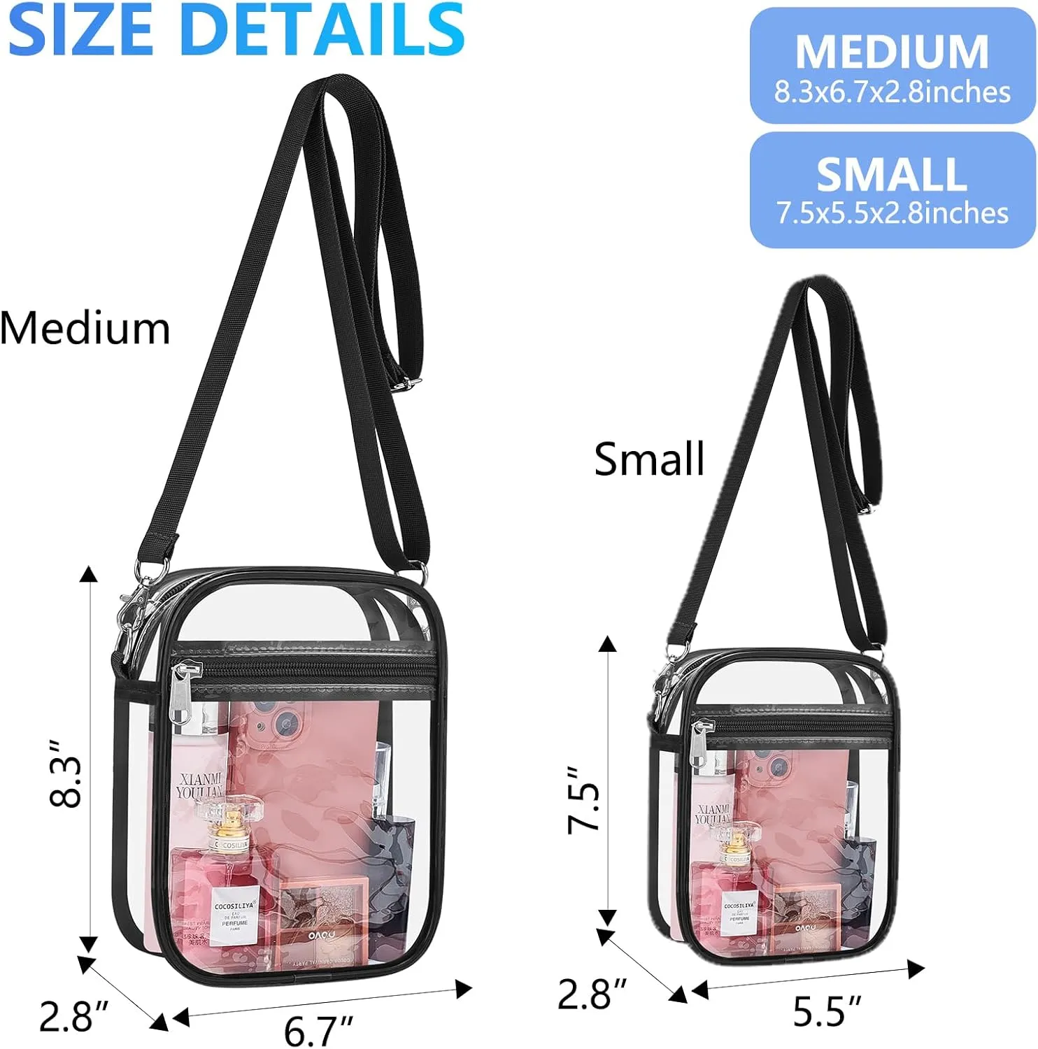Clear Bag for Stadium Events Men&Women Clear Crossbody Bag Stadium Approved Clear Purse Bag Waterproof Clear Bag
