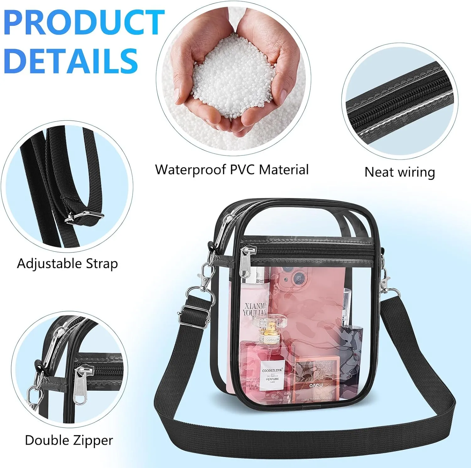 Clear Bag for Stadium Events Men&Women Clear Crossbody Bag Stadium Approved Clear Purse Bag Waterproof Clear Bag