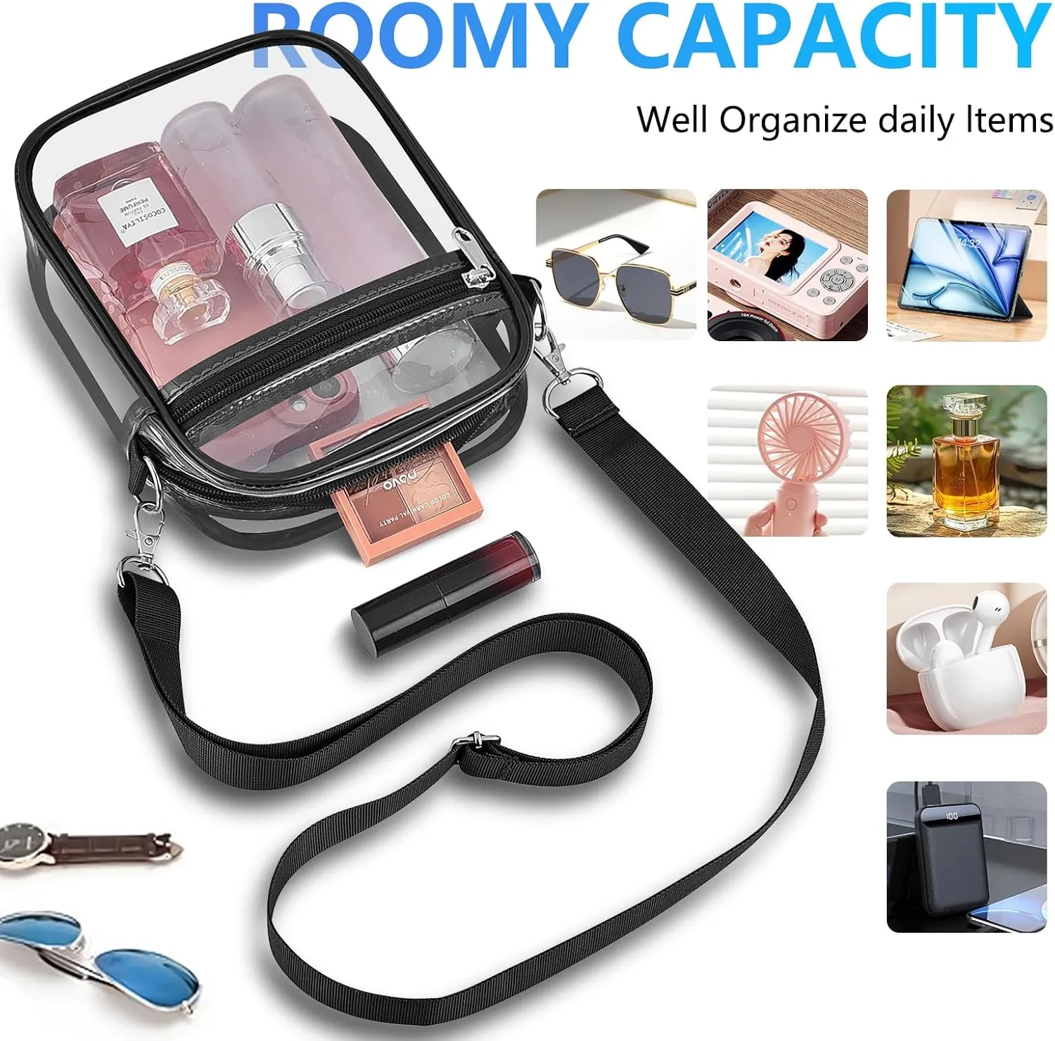 Clear Bag for Stadium Events Men&Women Clear Crossbody Bag Stadium Approved Clear Purse Bag Waterproof Clear Bag