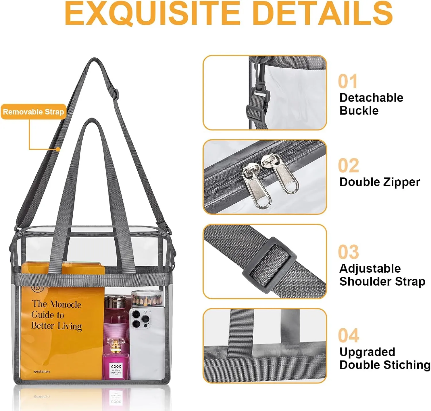 Clear Bag for Stadium Events—Clear Bag Tote Bag with Adjustable Straps for Work Travel Concerts