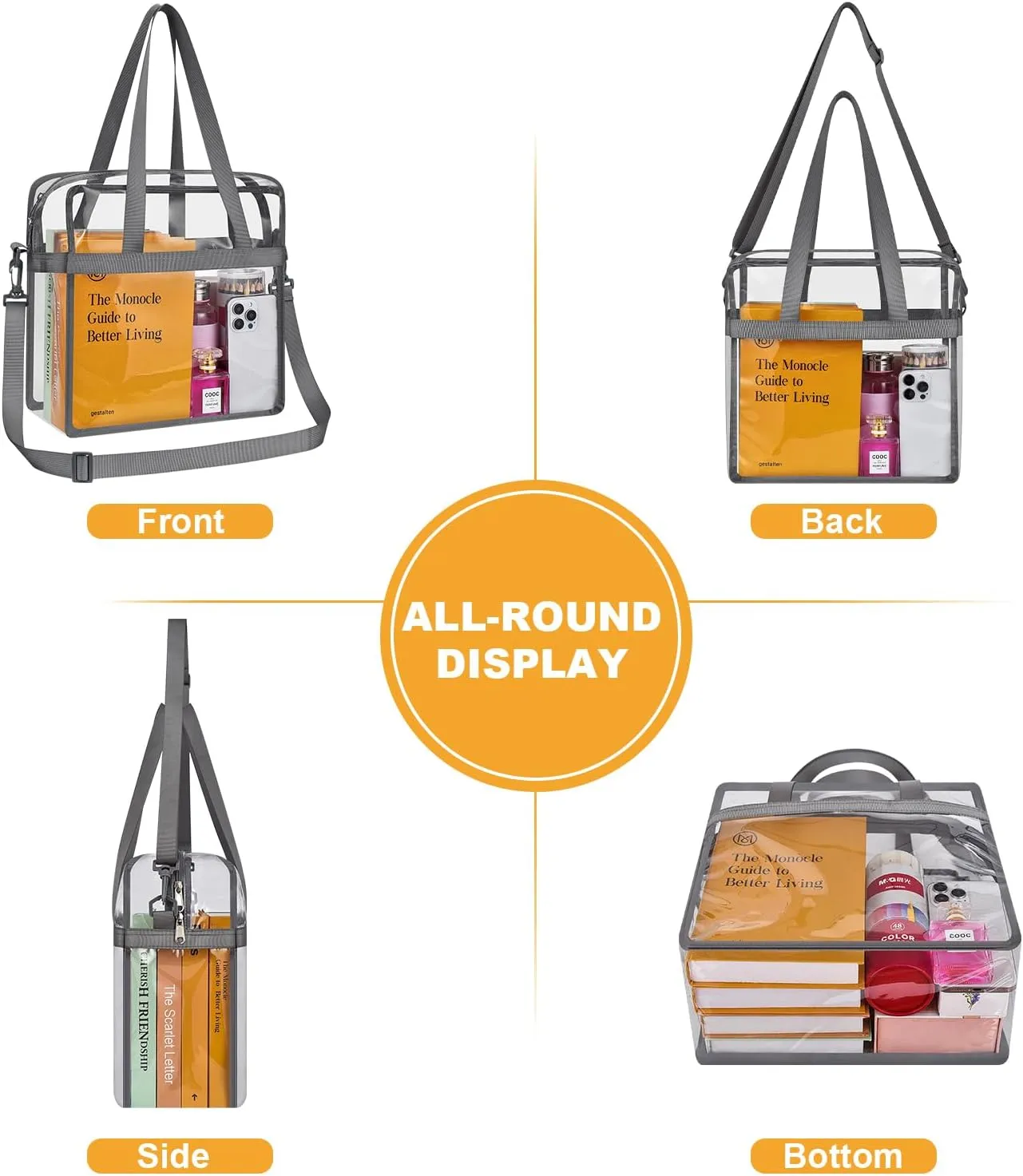 Clear Bag for Stadium Events—Clear Bag Tote Bag with Adjustable Straps for Work Travel Concerts