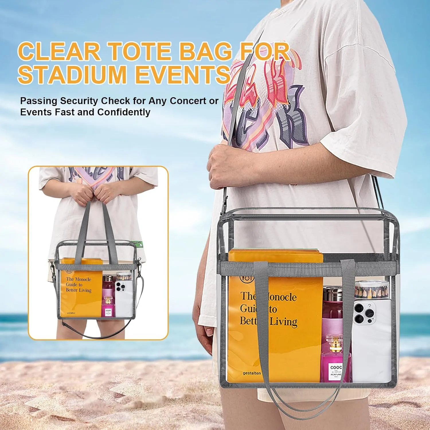 Clear Bag for Stadium Events—Clear Bag Tote Bag with Adjustable Straps for Work Travel Concerts