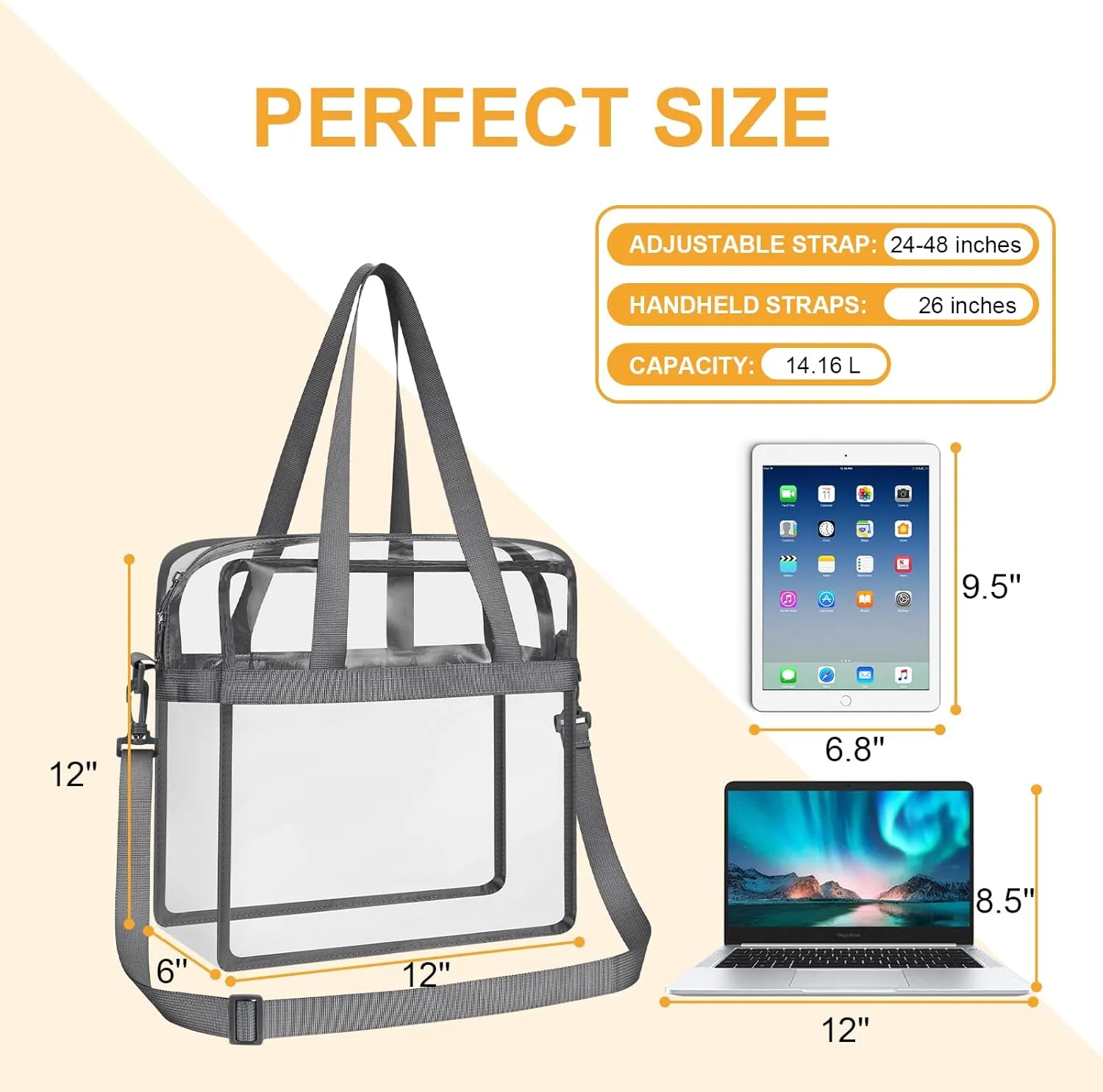 Clear Bag for Stadium Events—Clear Bag Tote Bag with Adjustable Straps for Work Travel Concerts