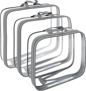 Clear Compression Packing Cubes 3 Set - Bags for Travel - Luggage Cube Organizer - Grey