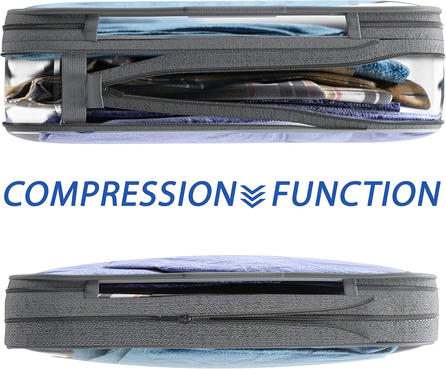 Clear Compression Packing Cubes 3 Set - Bags for Travel - Luggage Cube Organizer - Grey