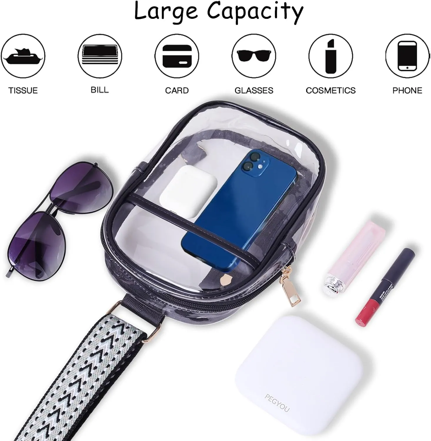 Clear Crossbody Bag for Stadium Events, Stadium Approved Clear Sling Bags for Game Day, Concerts