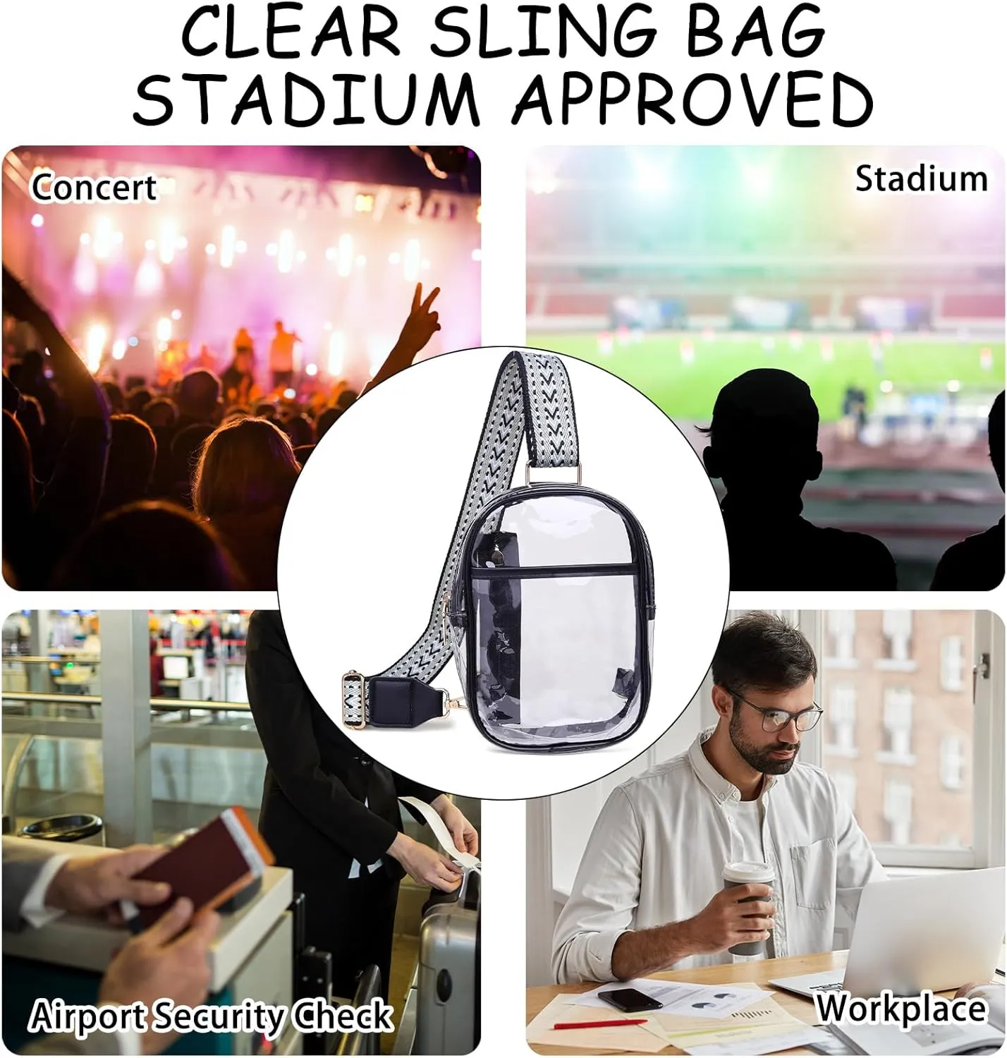 Clear Crossbody Bag for Stadium Events, Stadium Approved Clear Sling Bags for Game Day, Concerts