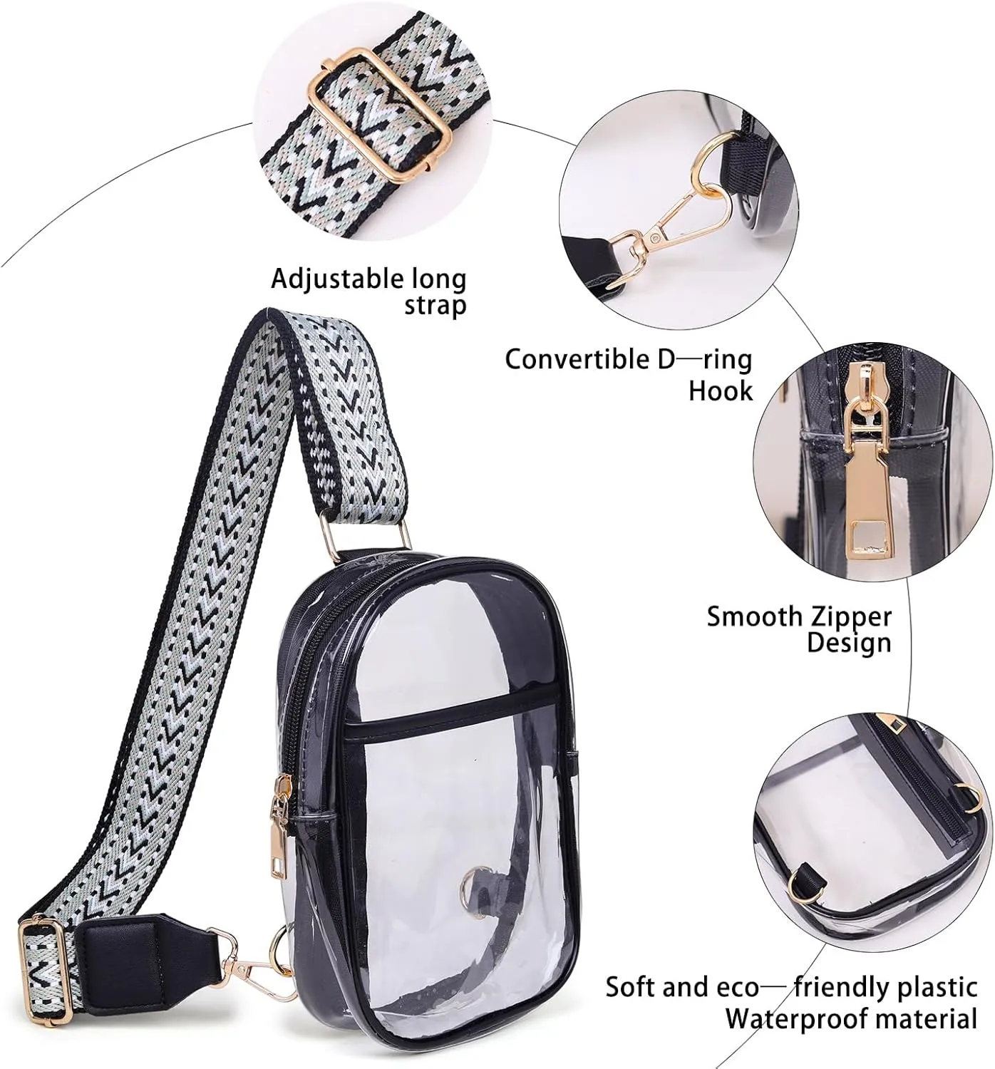Clear Crossbody Bag for Stadium Events, Stadium Approved Clear Sling Bags for Game Day, Concerts