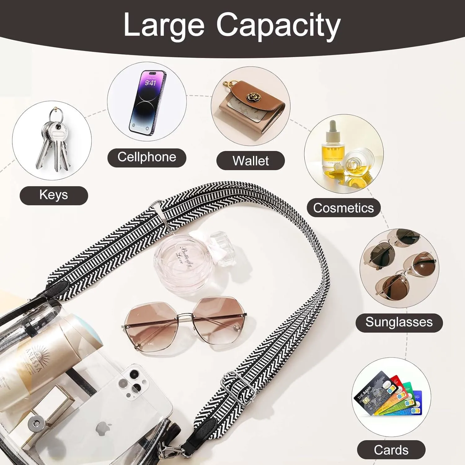 Clear Crossbody Bag Stadium Approved for Women，clear Bags for Stadium Events,clear Purse for Concerts