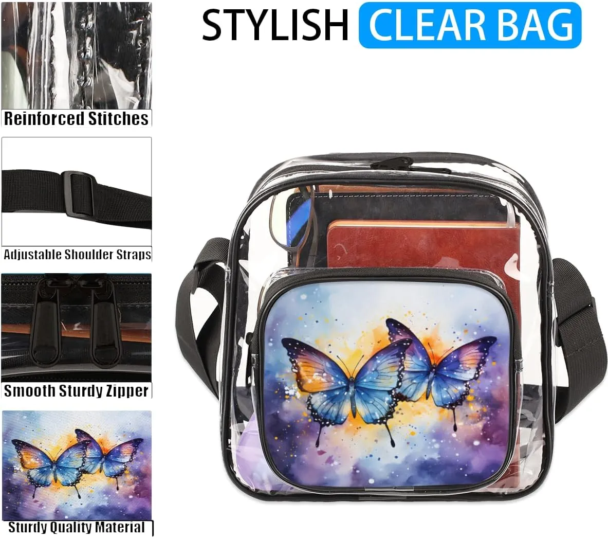 Clear Crossbody Purse Bag Clear Messenger Shoulder Bags See Through Transparent Purse