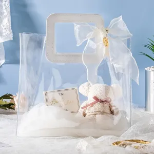 Clear Gift Bag with Handle, 4 Pcs Large Transparent PVC Gift Bag, Heavy Duty Reusable Gift Wrap Bags for Bridal Party, Baby Shower, Wedding Favor, Shopping Bag Bulk- 9.8"x6"x11"