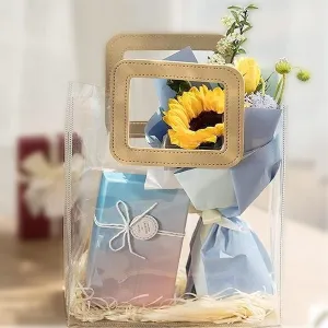 Clear Gift Bag with Handle, 8 Pcs Transparent PVC Gift Bag, Heavy Duty Reusable Gift Wrap Bags for Bridal Party, Baby Shower, Wedding Favor, Shopping Bag Bulk- 7"x4"x8"