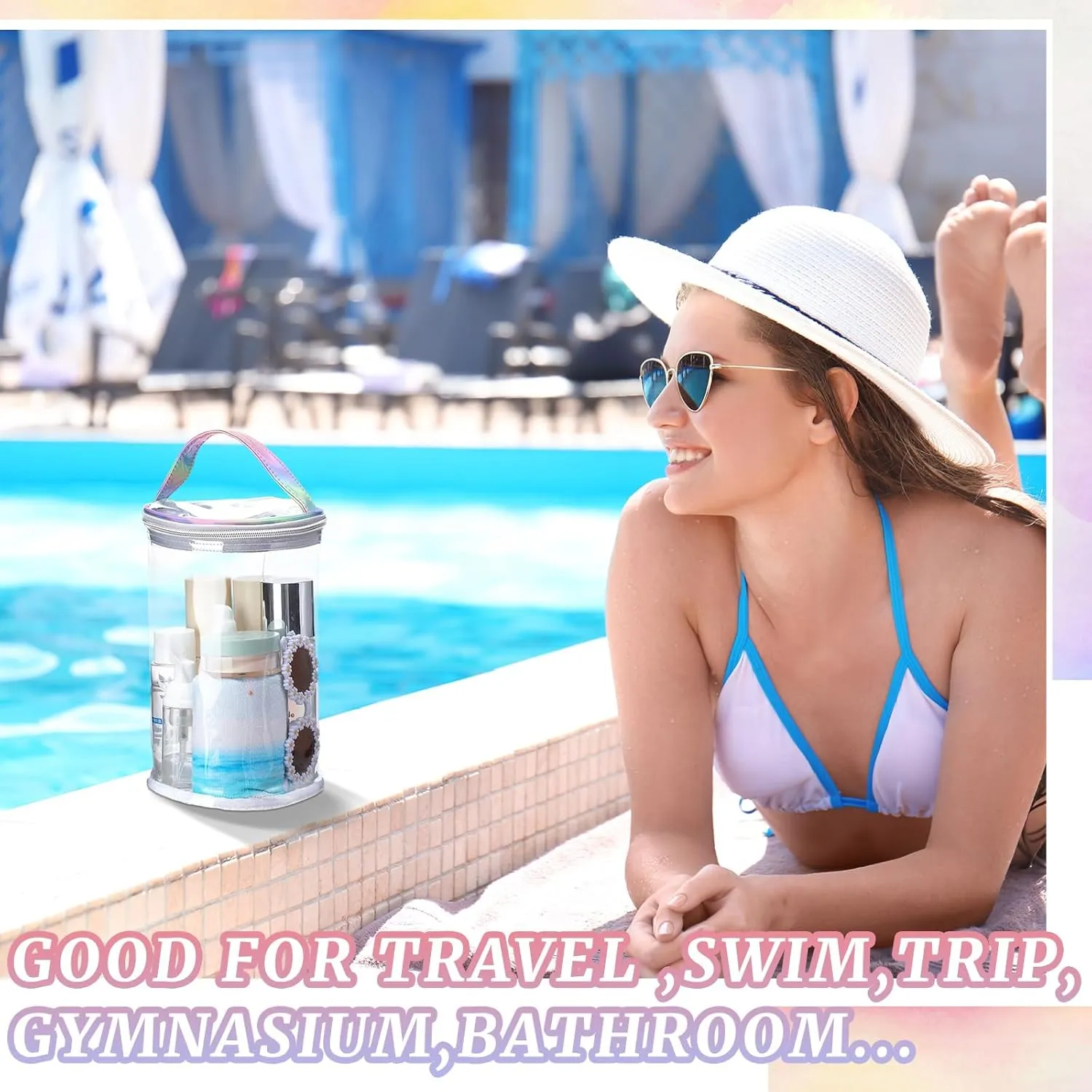 Clear Lotion Bag for Toiletry Cylinder Makeup Bag Heavy Duty Sunscreen Travel Organizer Pouch Waterproof Cosmetic Bag with Handle Zipper Gift for Christmas Beach Pool Airport Women(Silver)