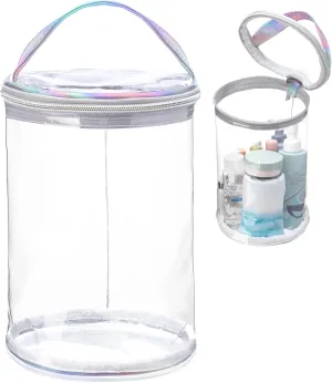 Clear Lotion Bag for Toiletry Cylinder Makeup Bag Heavy Duty Sunscreen Travel Organizer Pouch Waterproof Cosmetic Bag with Handle Zipper Gift for Christmas Beach Pool Airport Women(Silver)