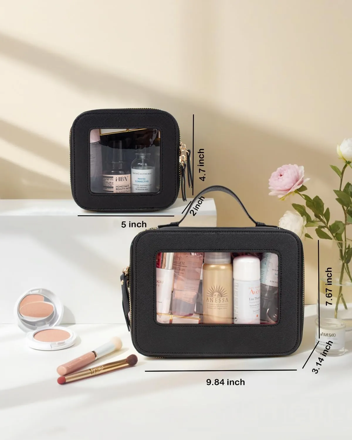 Clear Makeup Bag, Small Makeup Bag TSA Approved Toiletry Bag Cosmetic Travel Bag Cute Makeup Bag Organizer Makeup Case Pouch Car Essentials for Women Men