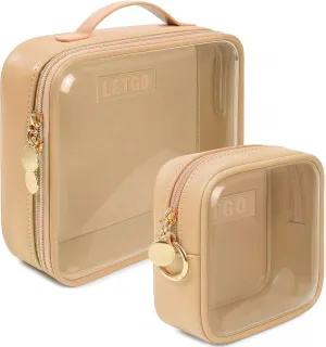 Clear Makeup Bags Set - TSA Approved Toiletry Bag with Handle Large Opening, Clear Toiletry Bags for Traveling Travel Essentials Travel Size Toiletries Car Accessories for Women (Large Mini Sand)