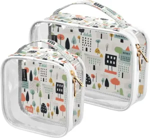 Clear Makeup Bags Suburban Residential Housing Transparent Travel Cosmetic Bag with Handle for Toiletries 2 Pack
