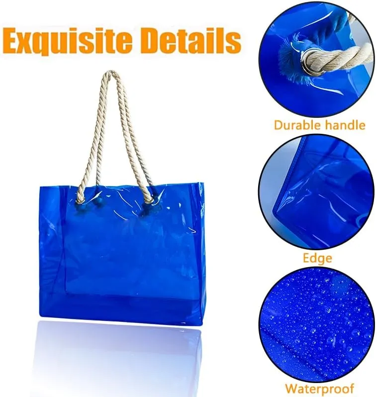 Clear Plastic Tote Bag with Rope Handles, Unisex Stadium Bag for Concerts, Festivals, Work