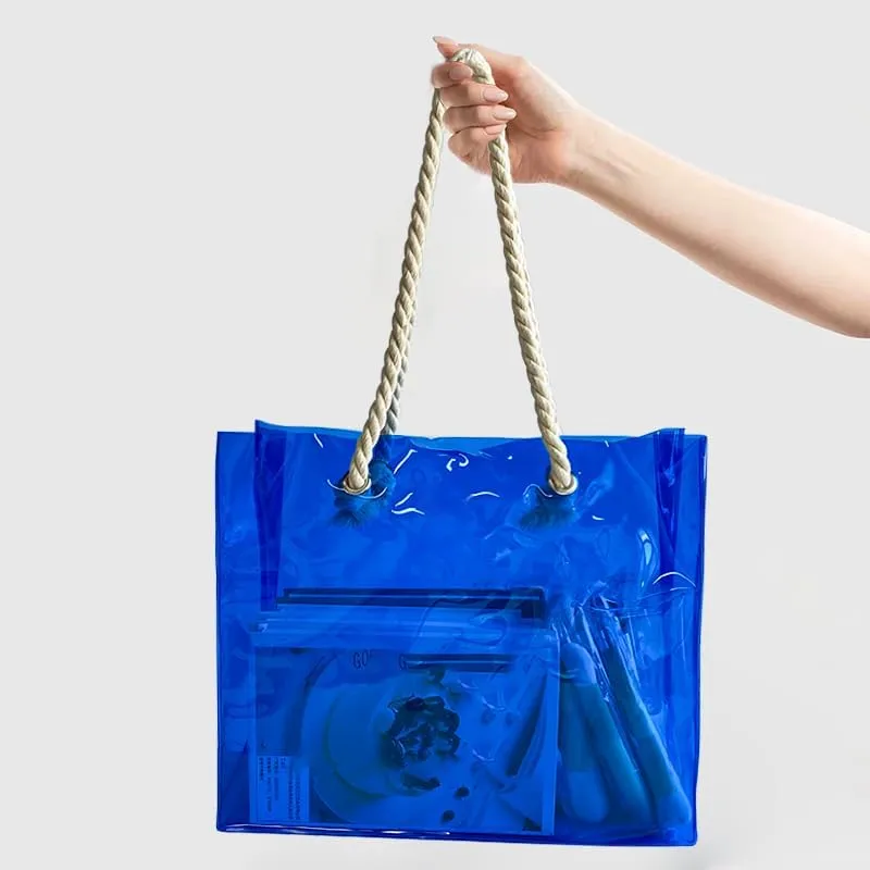 Clear Plastic Tote Bag with Rope Handles, Unisex Stadium Bag for Concerts, Festivals, Work