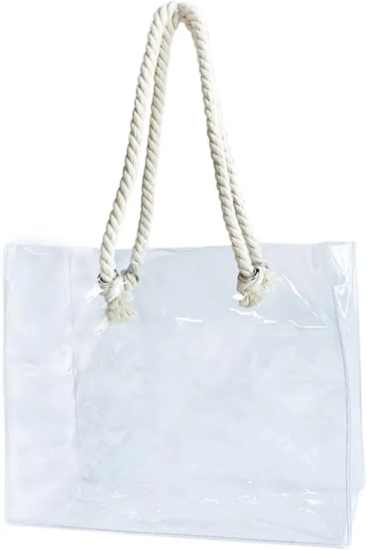 Clear Plastic Tote Bag with Rope Handles, Unisex Stadium Bag for Concerts, Festivals, Work