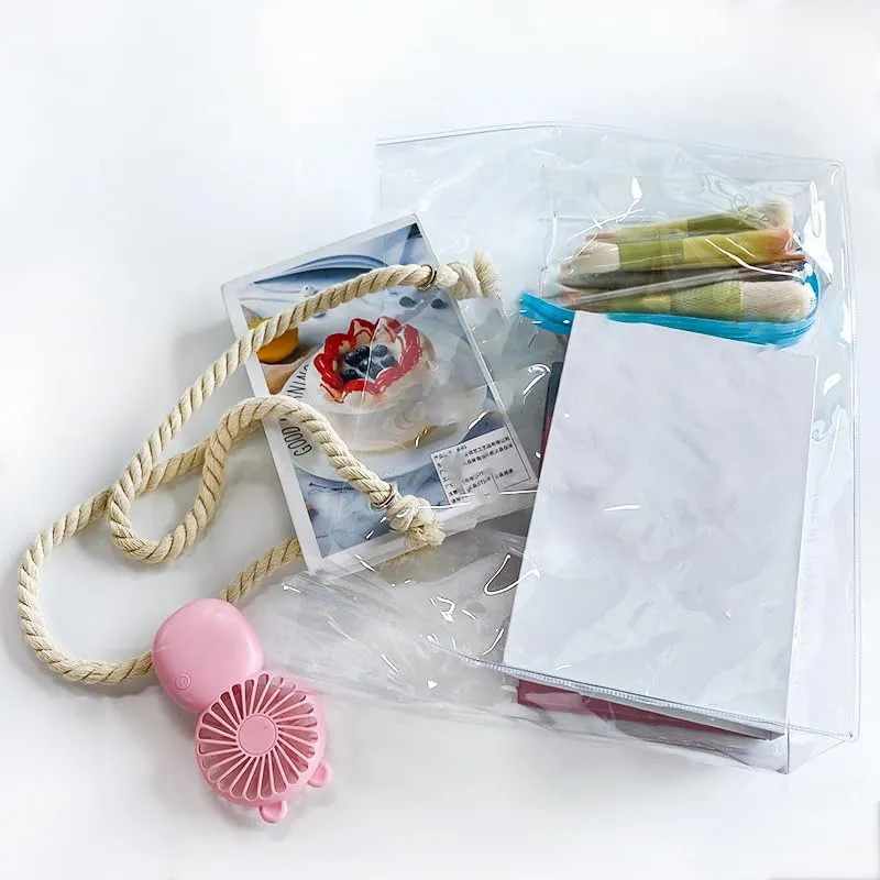 Clear Plastic Tote Bag with Rope Handles, Unisex Stadium Bag for Concerts, Festivals, Work